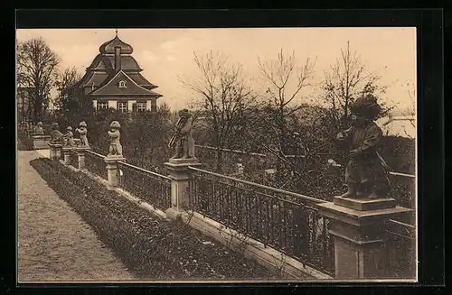 AK Frankfurt-Höchst, Rathaus, ehemaliger Bolongaropalast, Blick auf westl. Pavillon mit Janitscharen-Musik