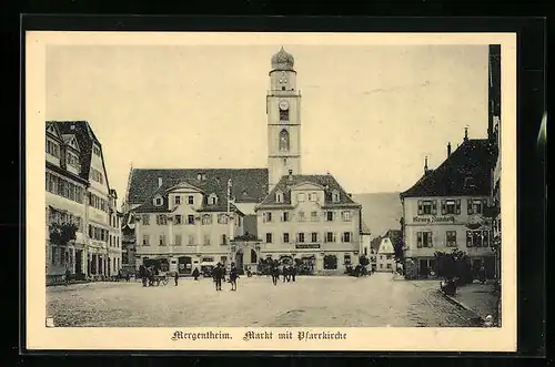 AK Mergentheim, Markt mit Pfarrkirche