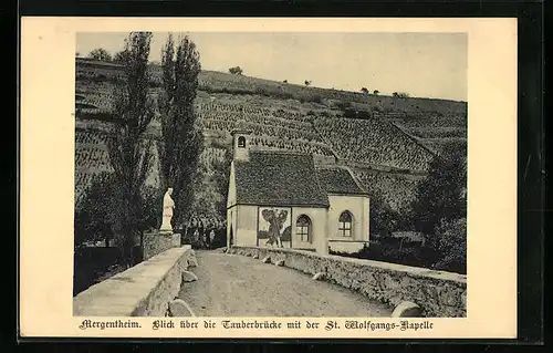 AK Bad Mergentheim, Blick über die Tauberbrücke mit der St. Wolfgangs-Kapelle