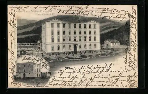 AK Teichwolframsdorf bei Werdau /Sa., Erholungsheim mit Gebirgskulisse