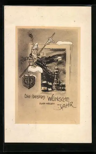 AK Frankfurt, Grusskarte mit Kaiserstr-Uhrtürmchen abgebildet, Zwerg