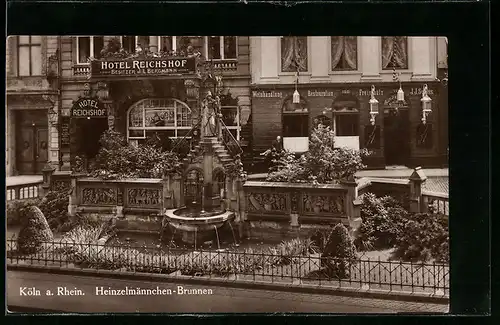 AK Köln a. Rh., Heinzelmännchen-Brunnen und Hotel Reichshof