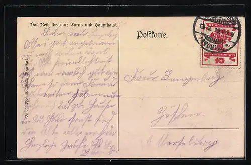 AK Bad Reiboldsgrün, Turm und Haupthaus