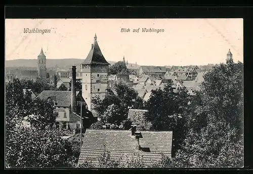 AK Waiblingen, Ortsteilansicht im Sommer