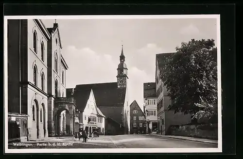 AK Waiblingen, Partie v. d. kleinen Kirche am Rathausplatz