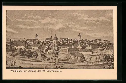 AK Waiblingen, Ortsansicht Anfang 19. Jahrhundert