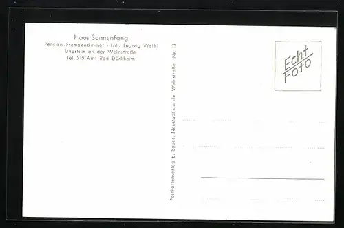 AK Ungstein an der Weinstrasse, Pension Haus Sonnenfang, Inh. Ludwig Weihl