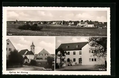 AK Egling bei Mering, Totalansicht, Pfarrkirche u. Schule