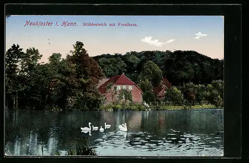 AK Neukloster in Hann., Mühlenteich mit Forsthaus