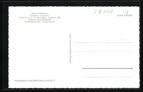 AK Sommerau b. St. Georgen, Paul Rombach Gasthaus Schützen aus der Vogelschau