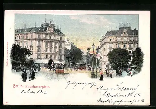 AK Berlin-Tiergarten, am Potsdamerplatz mit Blick auf das Hotel Saxonia