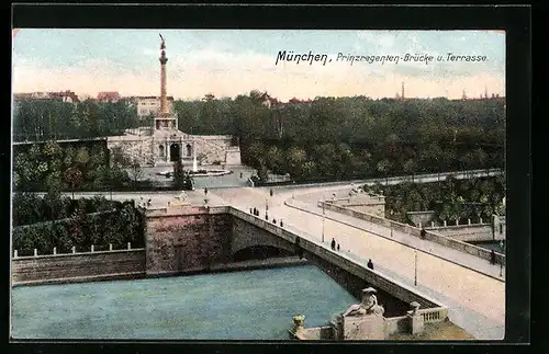 AK München, Prinzregenten-Brücke u. Terrasse