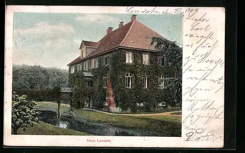 AK Lensahn, Blick auf das Haus im Waldgebiet