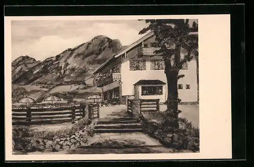 Lithographie Bad Reichenhall, Café Dreher am Hessing