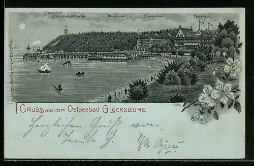 Lithographie Glücksburg, Strandhotel, Damenbad
