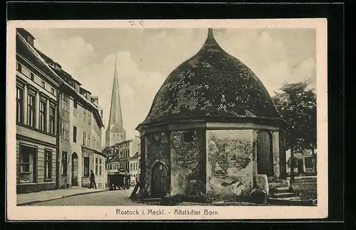 AK Rostock i. Meckl., Alstädter Born mit Blick auf Kirche