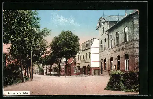 AK Lensahn i. Holst., Ortspartie mit Postamt