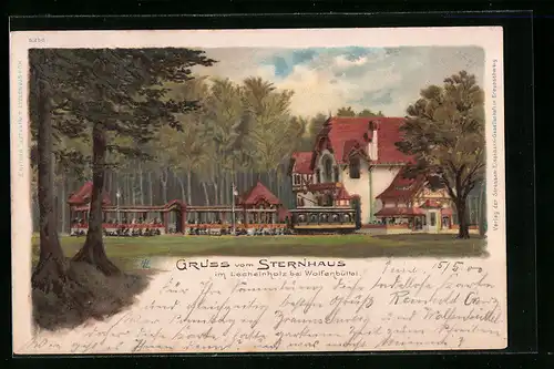 Lithographie Wolfenbüttel, Gasthof Sternhaus im Lechelnholz