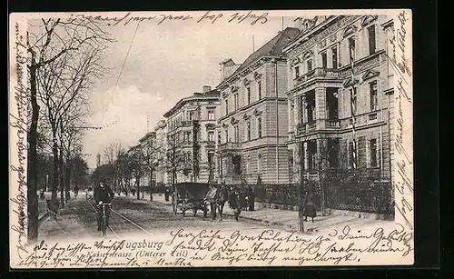 AK Augsburg, Kaiserstrasse unterer Teil mit Radfahrer