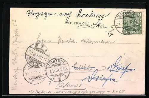 AK Berlin, Post- u. Telegraphen-Schule, Kaiserl. Semester 1901-1902, Oranienburger Strasse, Englein mit Wappen