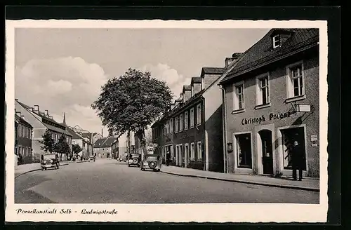 AK Selb, Ludwigstrasse mit Geschäften