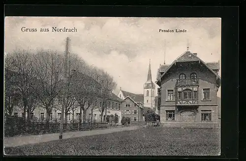 AK Nordrach, Hotel-Pension Linde und Blick zur Kirche