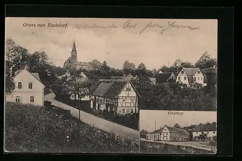 AK Eschdorf, Gasthof, Weg zur Kirche