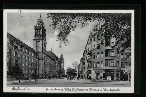 AK Berlin, Turmstrasse Ecke Rathenower Strasse u. Landgericht