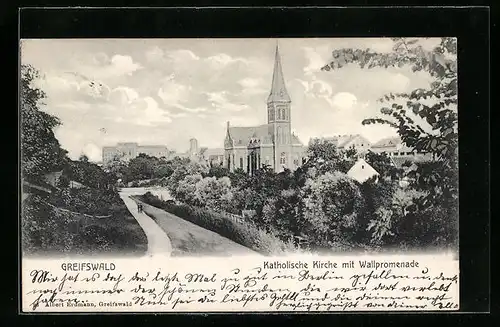 AK Greifswald, Katholische Kirche mit Wallpromenade