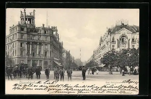 AK Düsseldorf, Graf Adolf-Strasse mit Hansa Hotel