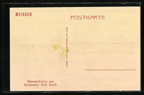 Steindruck-AK Meissen, Teilansicht der Stadt