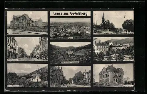 AK Gevelsberg, Mittelstrasse mit Geschäften, Forsthaus, Neue Försterei