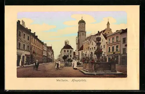 AK Weilheim, Hauptplatz mit Passanten