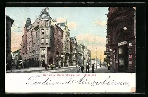 AK Karlsruhe, Kaiserstrasse und Hofapotheke