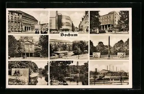 AK Bochum, Parkhotel Haus Rechen, Oskar Hoffmannstrasse mit Lichtburg, Stadttheater