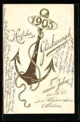 AK Jahreszahl 1905 mit Anker, Glückwunsch zum neuen Jahre