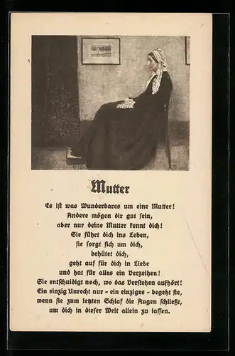 AK Gedicht zum Muttertag, Frau auf einem Stuhl