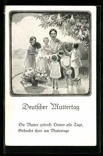 AK Deutscher Muttertag, Mutter mit ihren Kindern