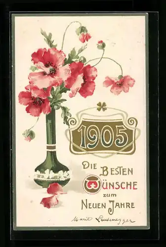 AK Jahreszahl 1905, Mohnblumen zu Neujahr