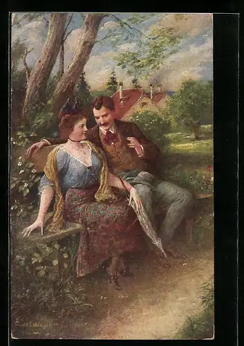 Künstler-AK Kränzle: Angenehme Stunden, Pärchen auf einer Bank