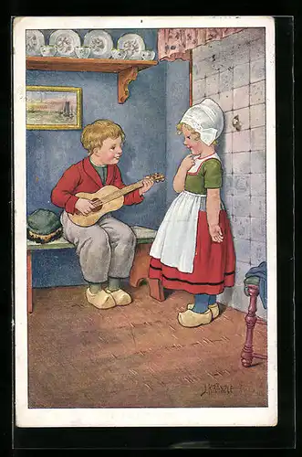 Künstler-AK Kränzle: Ein lustiger Schelm singt seiner Liebsten vor