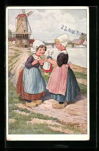 Künstler-AK Kränzle: Mädchen in Tracht mit Puppe