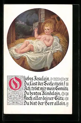 Künstler-AK Jesus in der Krippe an Weihnachten
