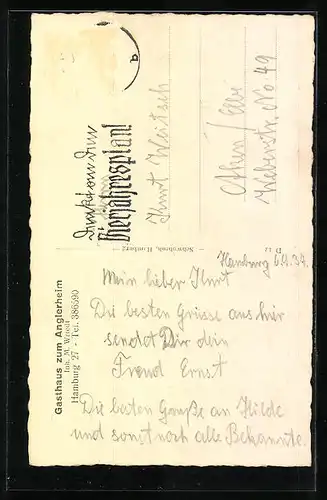 AK Hamburg-Rothenburgsort, Gasthaus zum Anglerheim, Inh.: Minna Wriedt, Ausschläger Elbdeich 101