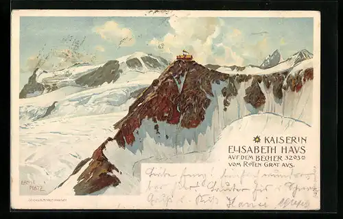 Künstler-AK Ernst Platz: Kaiserin Elisabeth-Haus auf dem Becher von Roten Grat aus gesehen
