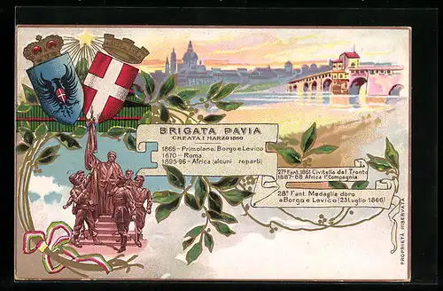 Lithographie Pavia, Brigata Pavia 27 e 28 Fanteria, Infanterie, Wappen