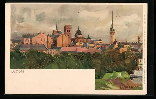 Künstler-AK Raoul Frank: Olmütz, Gesamtansicht der Stadt