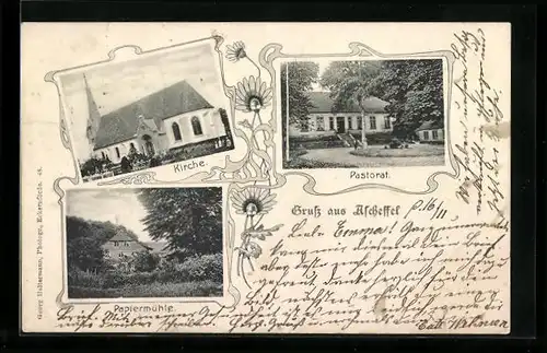 AK Ascheffel, Kirche, Pastorat, Papiermühle