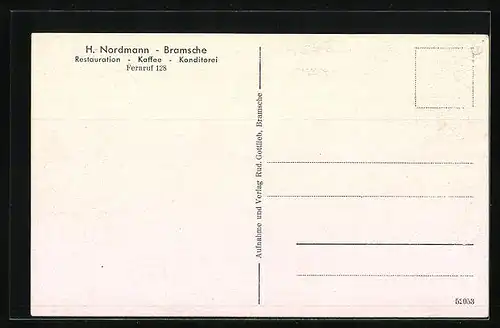 AK Bramsche, Hermann-Göring-Strasse, Strassenkreuzung mit Restaurant-Kaffee H. Nordmann und Uhr an einem Haus