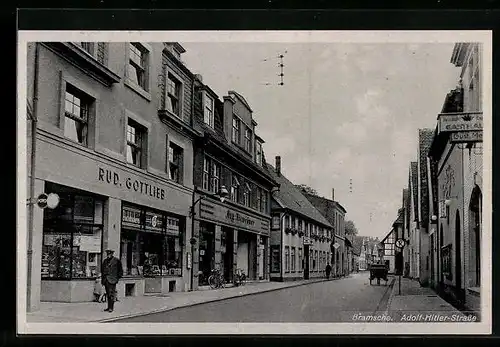 AK Bramsche, Strasse mit Gasthaus und Geschäft Rud. Gottlieb